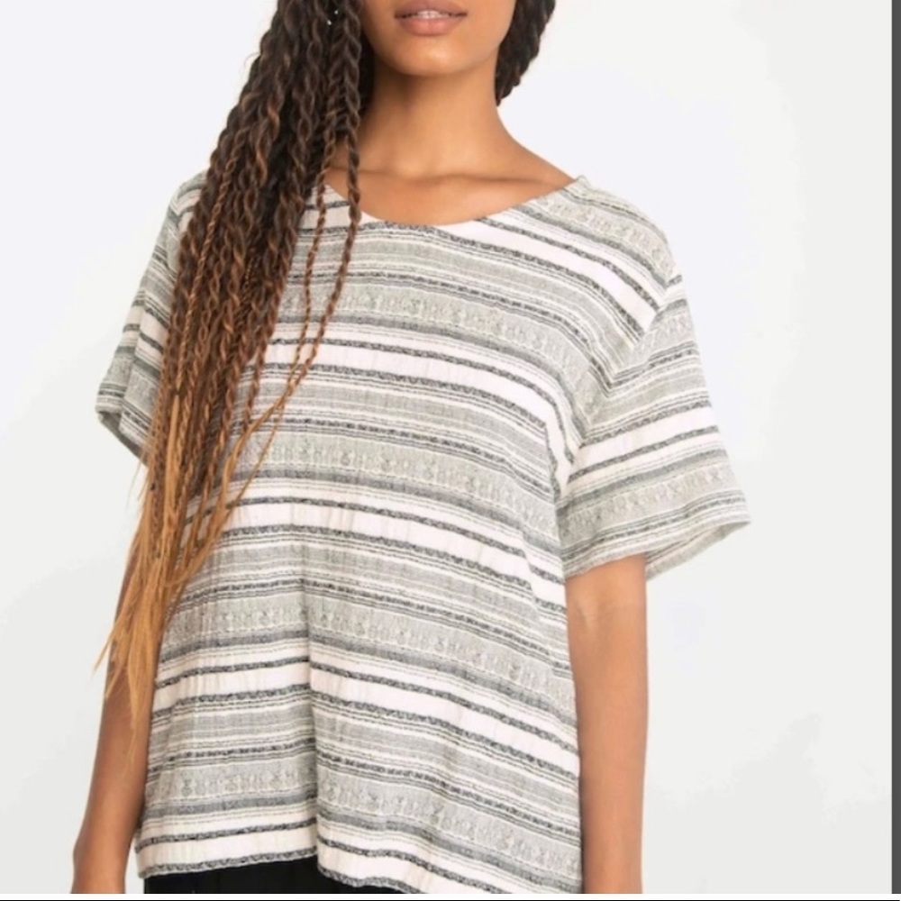 Jamie + the Jones Striped Cotton Crepe Tee Shirt